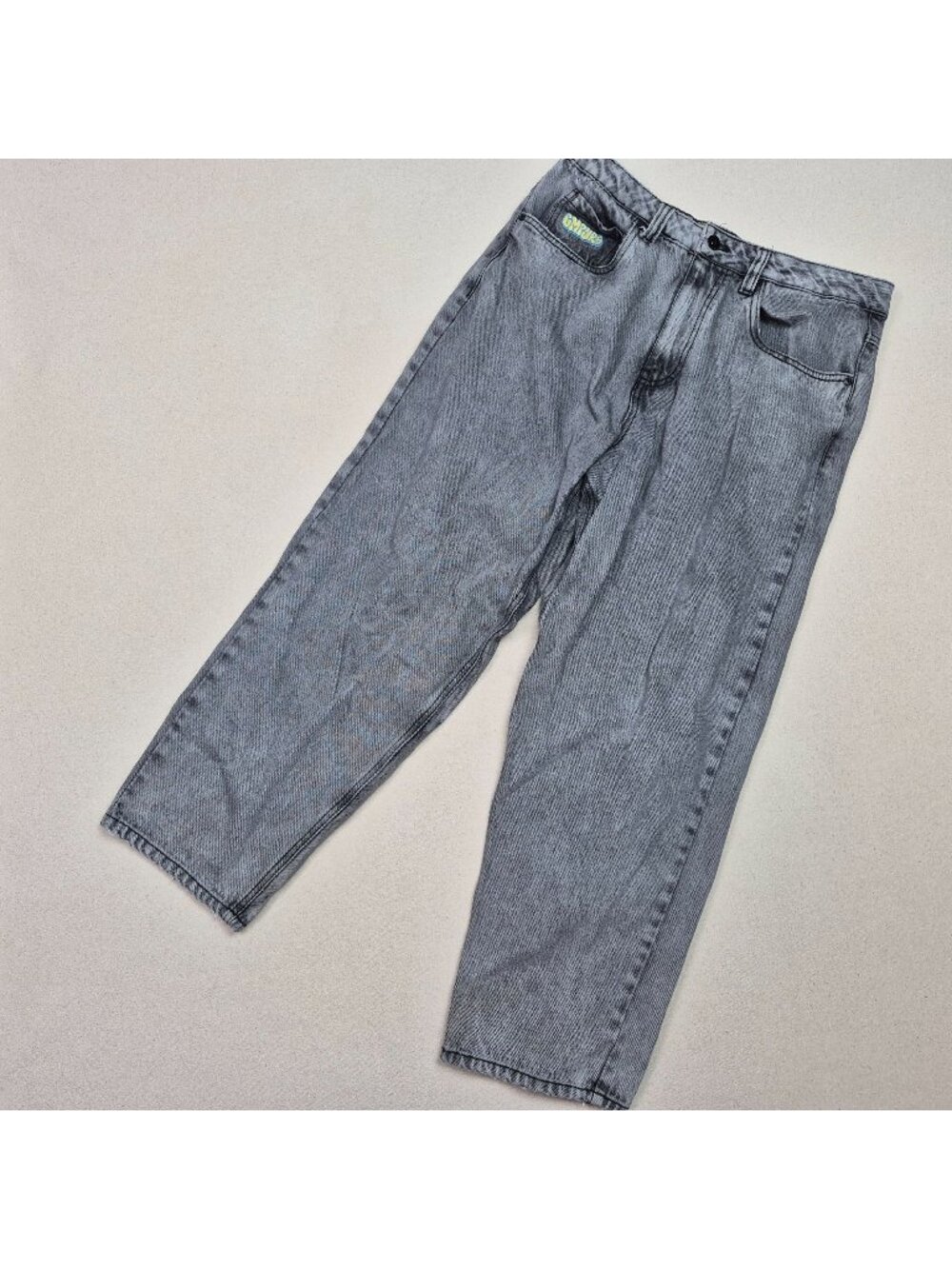 Empyre Men's Gray Embroidered Gray Baggy Wide Leg Jeans Y2K VTG Sz 32/26